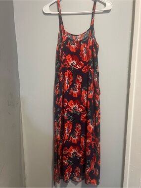 Chelsea28 Black Maxi Slip Dress with Red Floral Print